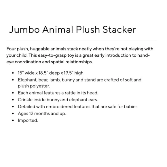 Pottery Barn Kids Jumbo Animal Plush Stacker - Picture 16 of 16